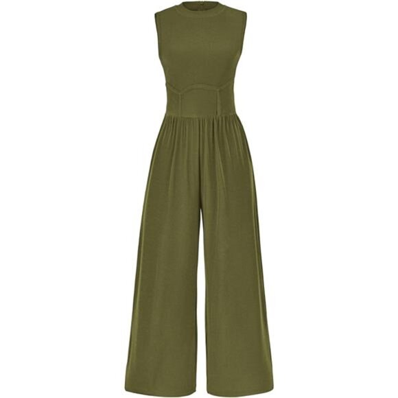 Pants - Women's Summer Sleeveless One Piece Jumpsuits Green